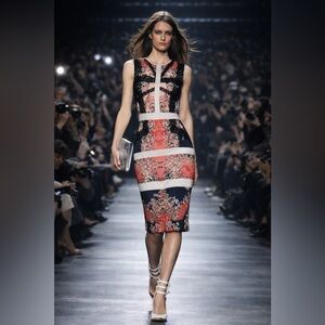 BCBGMAXAZRIA Runway “Sofia” Silk Dress – Dark Ink Combo – Size XS